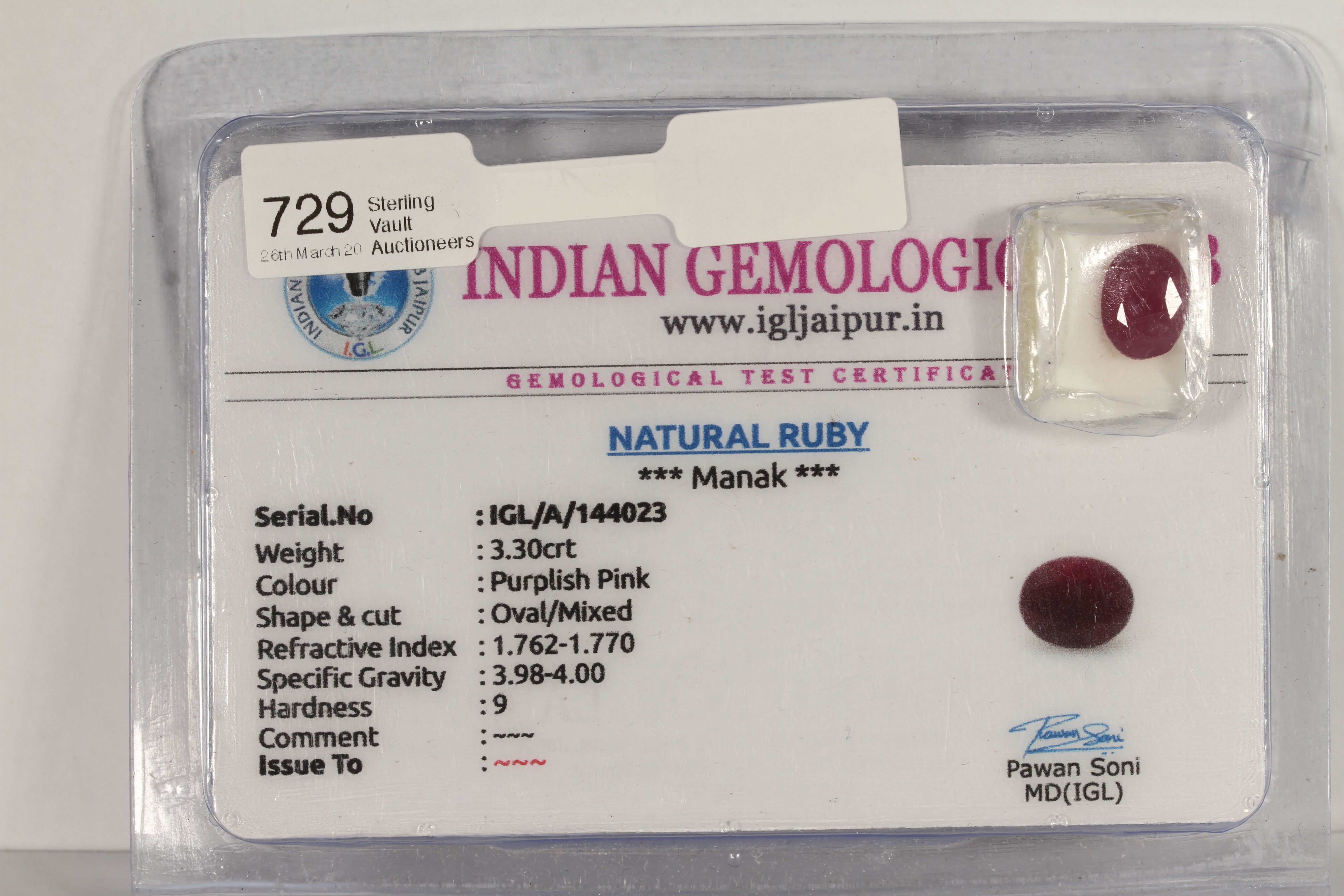 An Oval Cut Loose Natural Ruby, 3.30ct, comes with a Gemological Test Certificate.