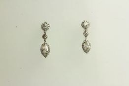 Marquise Diamond Cluster Drop Earrings, Marquise cut diamond with a brilliant cut diamond border,