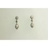 Marquise Diamond Cluster Drop Earrings, Marquise cut diamond with a brilliant cut diamond border,