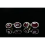 Pair of Natural Ruby and Diamond drop earrings, set with 4 oval cut rubies totalling 5.38ct