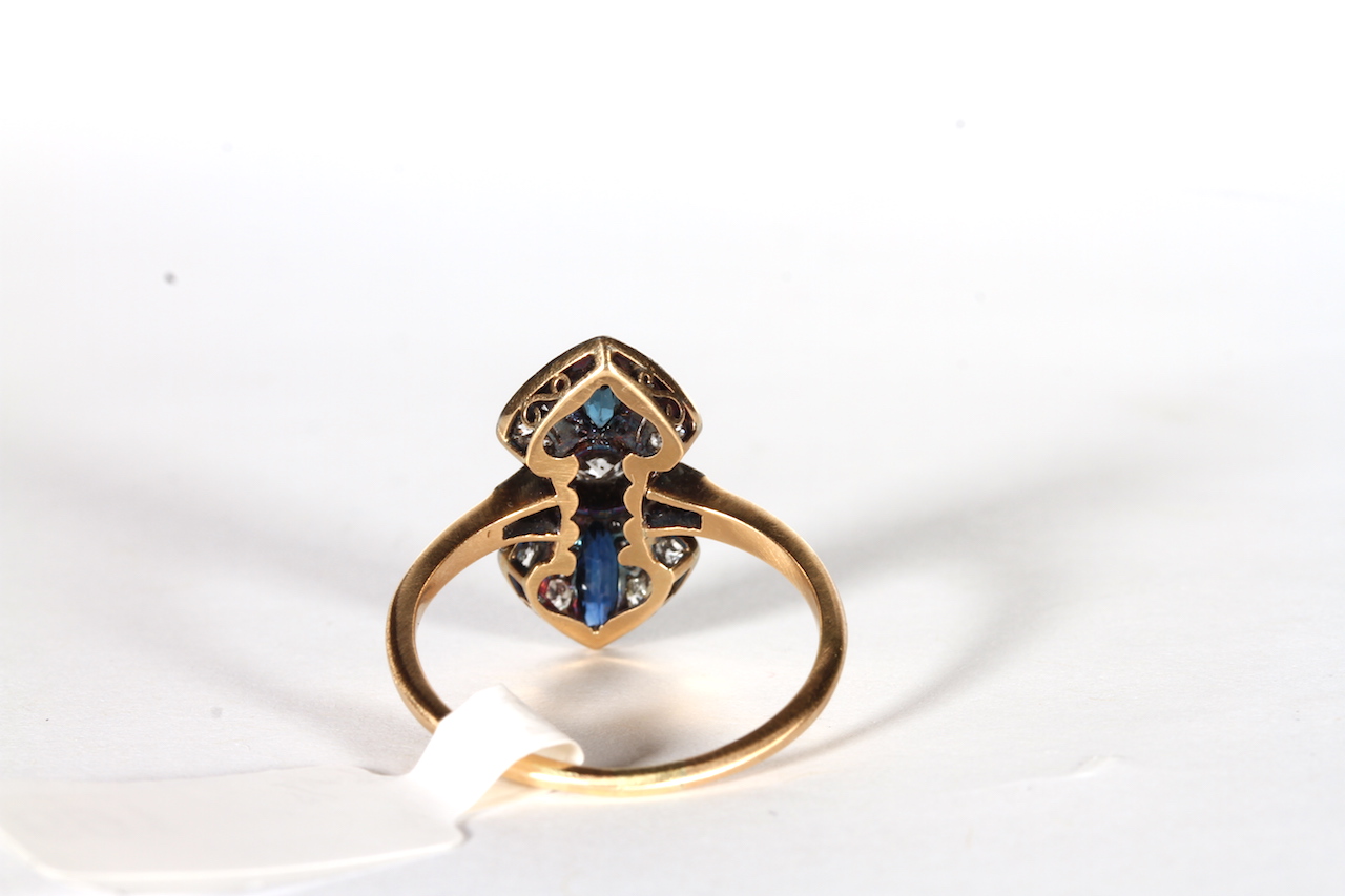 Art Deco Diamond and Sapphire Panel Ring, central transitional cut diamond estimated weight 0. - Image 3 of 3