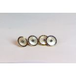 Vintage cabochon sapphire, mother of pearl and enamel cufflinks, 14.5mm disks, mounted in yellow