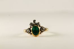 Georgian Emerald and diamond dress ring, central oval cut later Emerald, closed back setting,