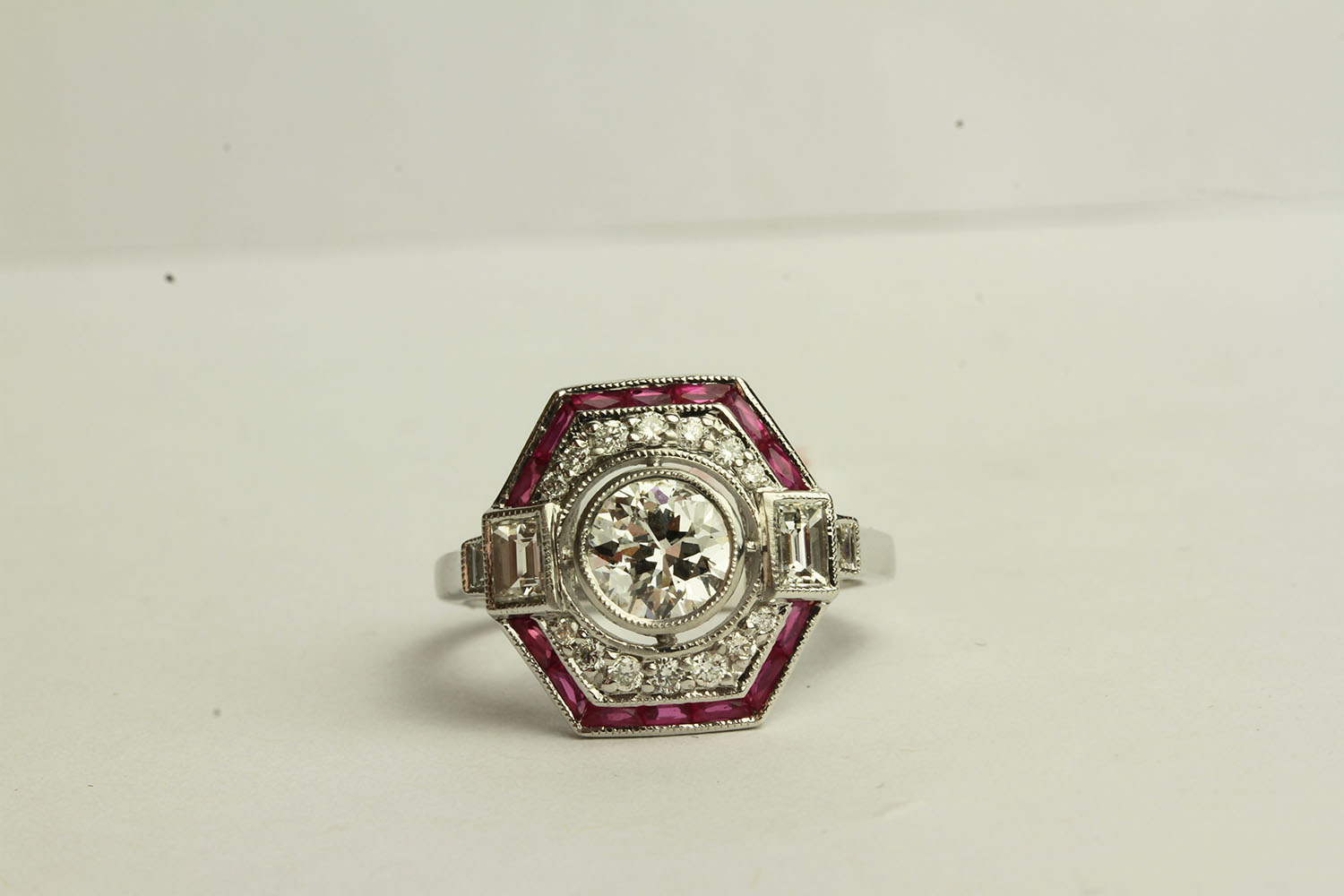 Ruby and Diamond Art Deco Style Ring, centre diamond