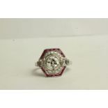 Ruby and Diamond Art Deco Style Ring, centre diamond