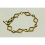 Peridot and Pearl Bracelet, size round cut Peridot stones, spaced with diamond pearl set panels, all