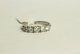 5 Stone Diamond Ring, set with 5 round brilliant cut diamonds totalling approximately 1.00ct, claw