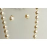 18CT STUD EARRING AND AKOYA PEARL NECKLACE SET, ball clasp set with 4x 0.01ct brilliant cut diamonds