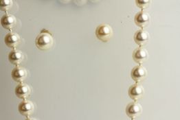 18CT STUD EARRING AND AKOYA PEARL NECKLACE SET, ball clasp set with 4x 0.01ct brilliant cut diamonds