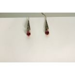 Vintage Pink paste Drop Earrings, oval cut pink paste, suspended from triangular drops, stone set,