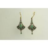 Pair of Emerald and Diamond Flared Drop Earrings