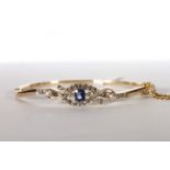 Victorian Sapphire and Diamond Bangle, set with a sapphire approximately 0.30ct, claw set,
