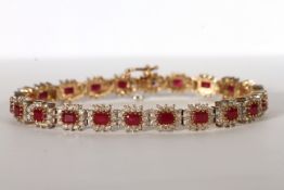 9C RUBY AND DIAMOND TENNIS BRACELET, rubies estimated 3x 2 mm each x 22 stones, diamonds estimated