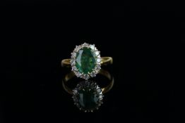 Emerald and Diamond ring, set with 1 oval cut natural emerald approximately 1.90ct
