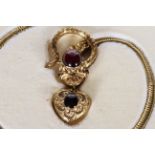 Victorian Garnet Set Snake Necklace, fine detailed snakes head set with a large cabochon garnet,