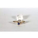 Art Deco Sapphire and Diamond Twist Ring, set with 1 sapphire and 1 old cut diamond, 9 diamonds