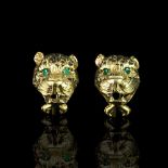 Leopard head earrings, mounted in yellow metal stamped 14K, with post and clip fittings, with