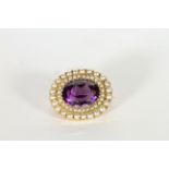 Victorian Amethyst and Pearl brooch, 12.5x10mm Amethyst, with a double brown border of send