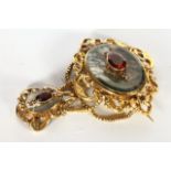 Victorian Moss Agate and Citrine Brooch, a central 38x28mm panel of moss agate, a citrine set to