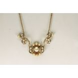 Edwardian Pearl and Diamond Pendant, set with pearls and old cut diamonds, approximate chain