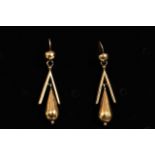 .Victorian rose gold drop earrings, briolette drops, rose gold tested as 9ct, French wire fittings
