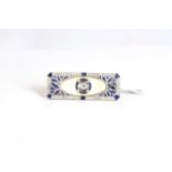 Fine Art Deco Diamond, Sapphire and Ivory Brooch, a single old cut diamond to centre within a