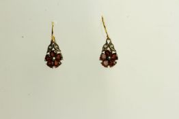 Pair of Garnet and Diamond Flower Design Earrings