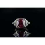 Natural Ruby and Diamond Ring, set with 1 cushion cut ruby approximately 11.04ct