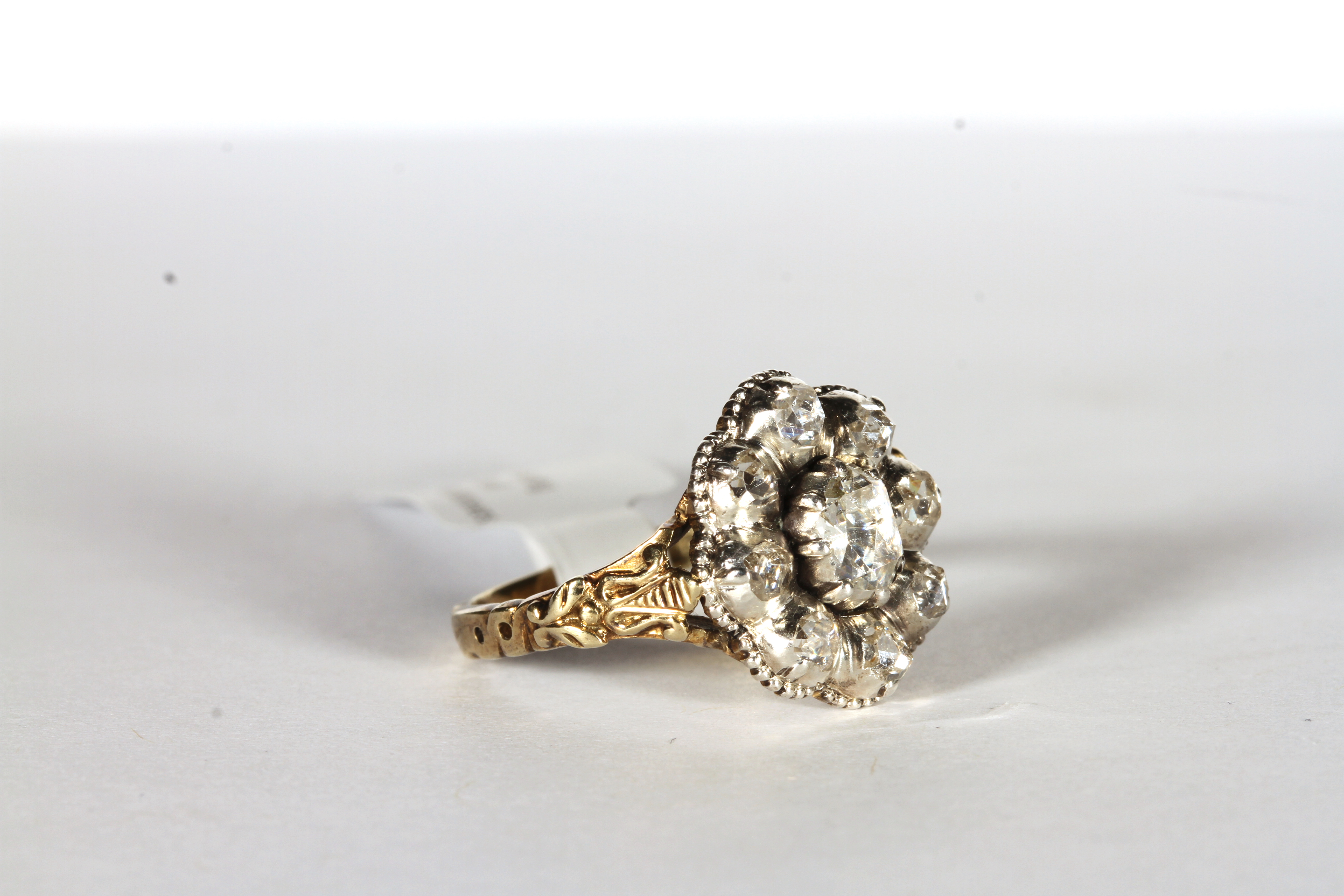 Early Rose Cut Diamond Cluster Ring, central bright Rose cut diamond, approximately 4.4x2.2mm - Image 2 of 4