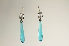 Vintage Briolette Drop Earrings, Long blue brioletteâ€™, suspended from rectangular white past