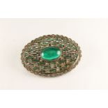 Art Deco silver paste brooch, central cabochon green stone, white and green paste set detail, in