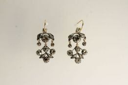 Georgian Rose Cut Diamond Earrings, rose cut diamonds in closed back settings, silver set, French