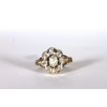 Early Rose Cut Diamond Cluster Ring, central bright Rose cut diamond, approximately 4.4x2.2mm