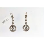 Victorian Old Cut Diamond Drop Earrings, Circular Diamond set drops with a small suspended old cut