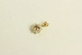 Cognac and White Diamond Flower Pendant, set with 1 round brilliant cut cognac diamond