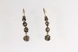 Georgian Rose Diamond Drop Earrings, five graduating collets each set with a larger Rose diamond,