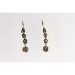 Georgian Rose Diamond Drop Earrings, five graduating collets each set with a larger Rose diamond,