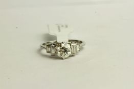 Art Deco Style Diamond Ring, set with 1 old cut diamond approximately 1.02ct, claw set, baguette cut