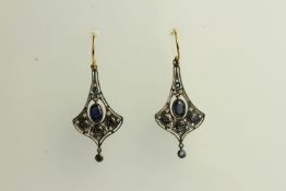 Pair of Sapphire and Diamond Flared Drop Earrings
