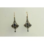 Pair of Sapphire and Diamond Flared Drop Earrings