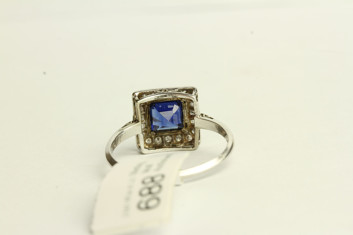 Sapphire and Diamond ring, set with a centre princess cut sapphire approximately 0.93ct, - Image 3 of 3