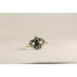 Victorian Sapphire and Diamond Ring, central sapphire set with old and rose cut diamonds, engraved