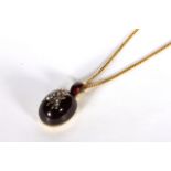 Victorian Garnet and Diamond Fly Pendant, set with cabochon cut garnets and rose cut diamonds, chain