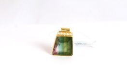 Tri colour Tourmaline and diamond pendant, abstract cut Tourmaline Green, blue and pink,