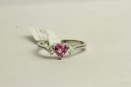 Pink Sapphire and Diamond Ring, set with 1 pink sapphire