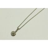 Pearl and Diamond Daisy Cluster Pendant and Chain, a single pearl within a border of round cut
