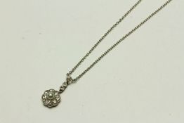 Pearl and Diamond Daisy Cluster Pendant and Chain, a single pearl within a border of round cut