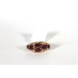 Victorian Garnet and Seed Pearl Ring, set with 6 garnets and 4 seed pearls, stamped 9ct yellow gold,