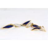 18CT BOUCHERON PARIS BLUE ENAMEL AND WHITE STONE BROOCH AND DROP EARRINGS SET, total weight 40.30