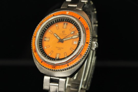 RARE GENTLEMENS CYMA DIVING STAR 1500 AUTOMATIC WRISTWATCH, circular orange dial with eraser hour - Image 6 of 6
